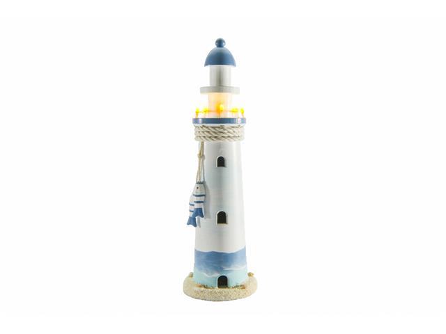 BLUE COASTAL LED WOOD LIGHTHOUSE (14.75")